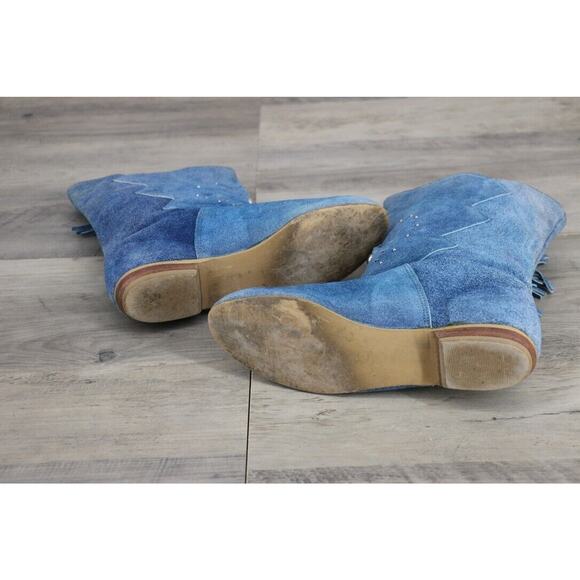 VINTAGE Armadillos SUNBURST Womens Size 7.5 M Suede Fringe Pull On Boots Blue - Picture 6 of 7